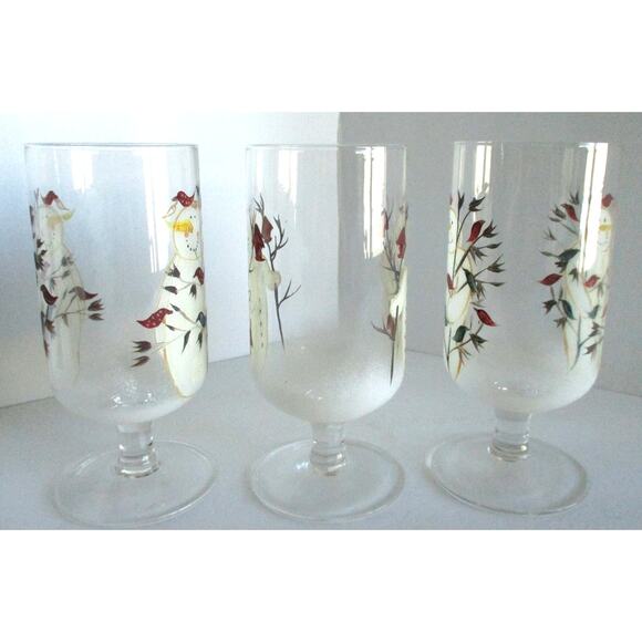Twilight Snowman Frosted Iced Tea Glasses Footed Set Of 3 - Picture 4 of 7